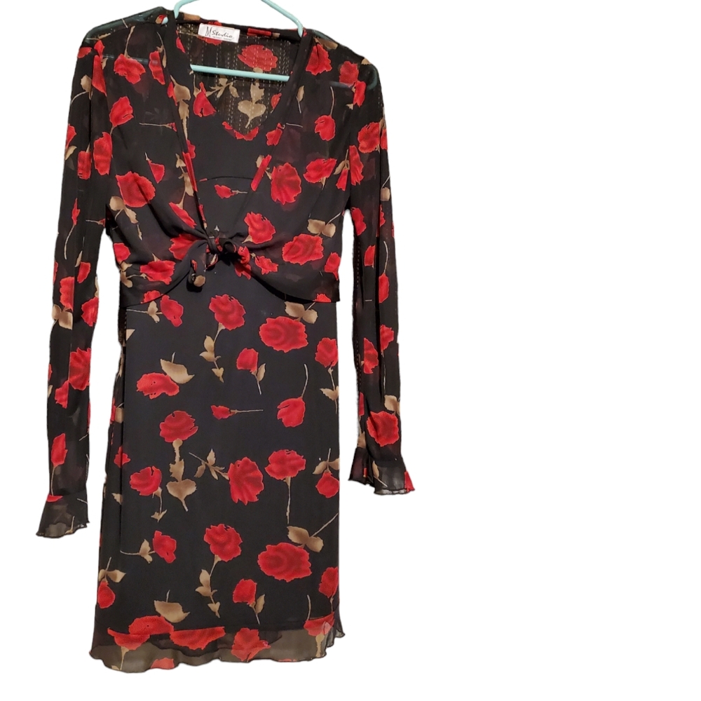 M Studio rose print dress set (halter dress with sheer shrug) size M.